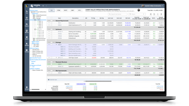 EL Bid Tab software designed for heavy civil
