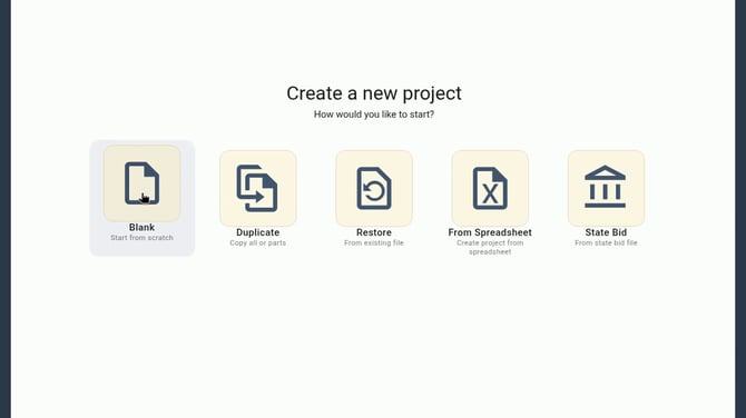 Create a new project chooser in EL4 with the Blank option selected