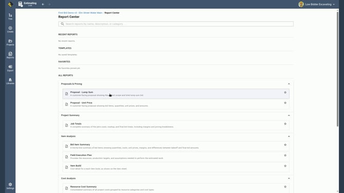 EL4 Report Center with Proposal - Lump Sum under Proposals & Pricing