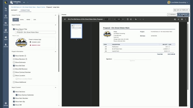 EL4 Proposal - Lump Sum preview with the Download button outlined