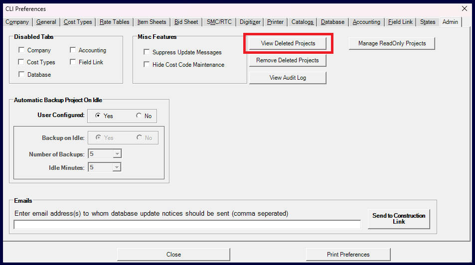 How to Restore a Deleted Project in Estimating Link