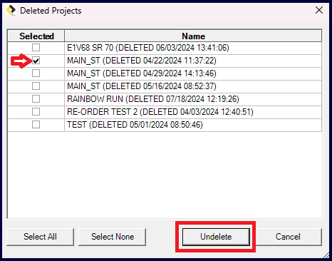 How to Restore a Deleted Project in Estimating Link