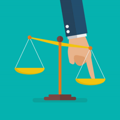 weight scales unbalanced by a finger pushing one side