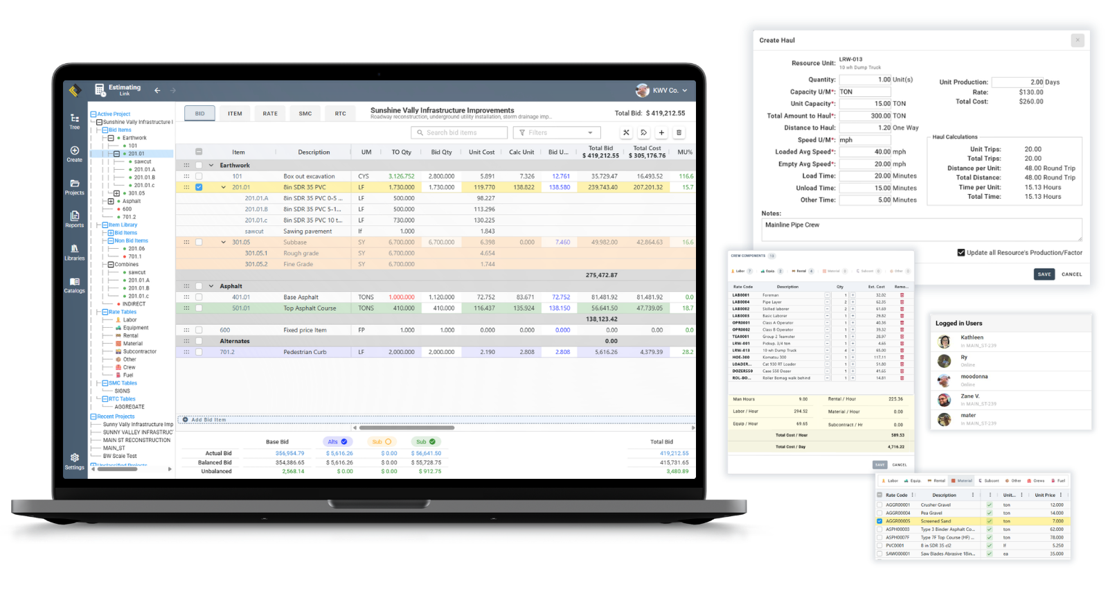 EL4 heavy civil estimating software Bid with floating crew rate, haul calculation, simmultaneous users, and material rate management windows. EL4 heavy civil estimating software Bid with floating crew rate, haul calculation, simmultaneous users, and material rate management windows.