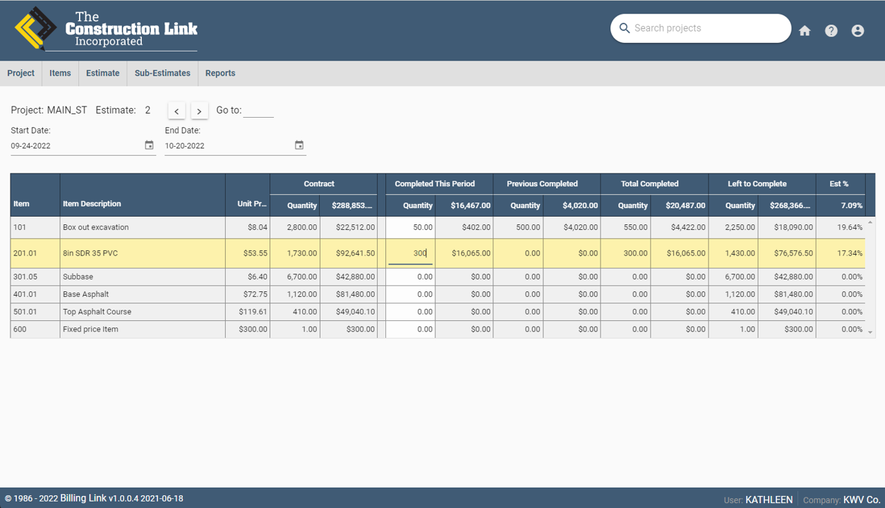 Billing Link Project Tracking & Reporting Screenshot