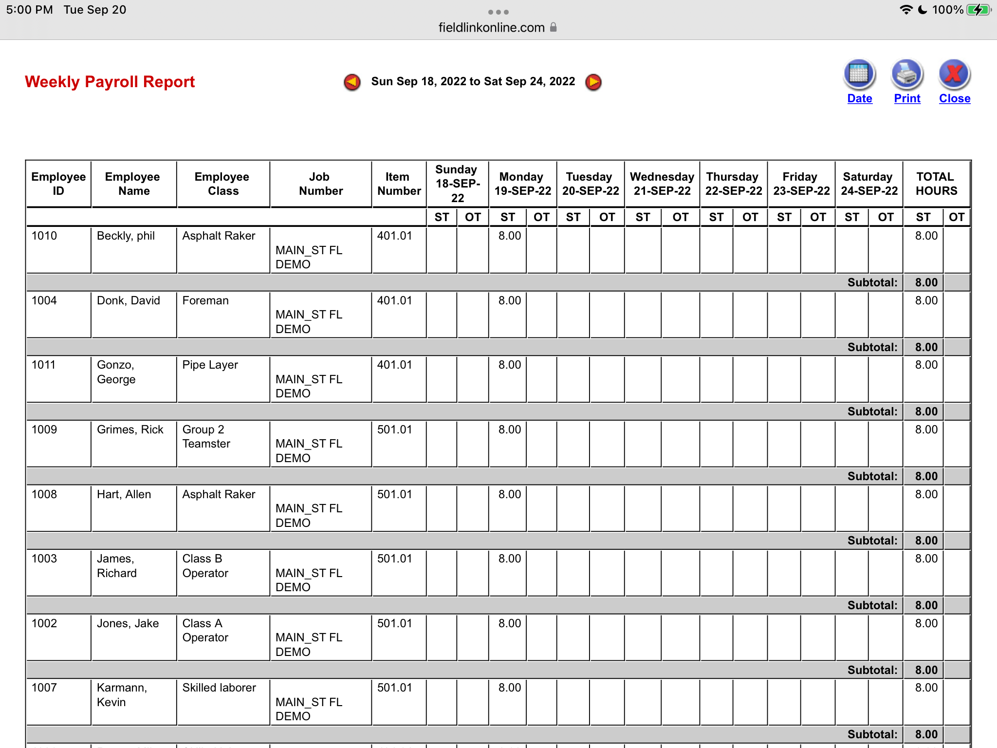 Weekly Payroll Report