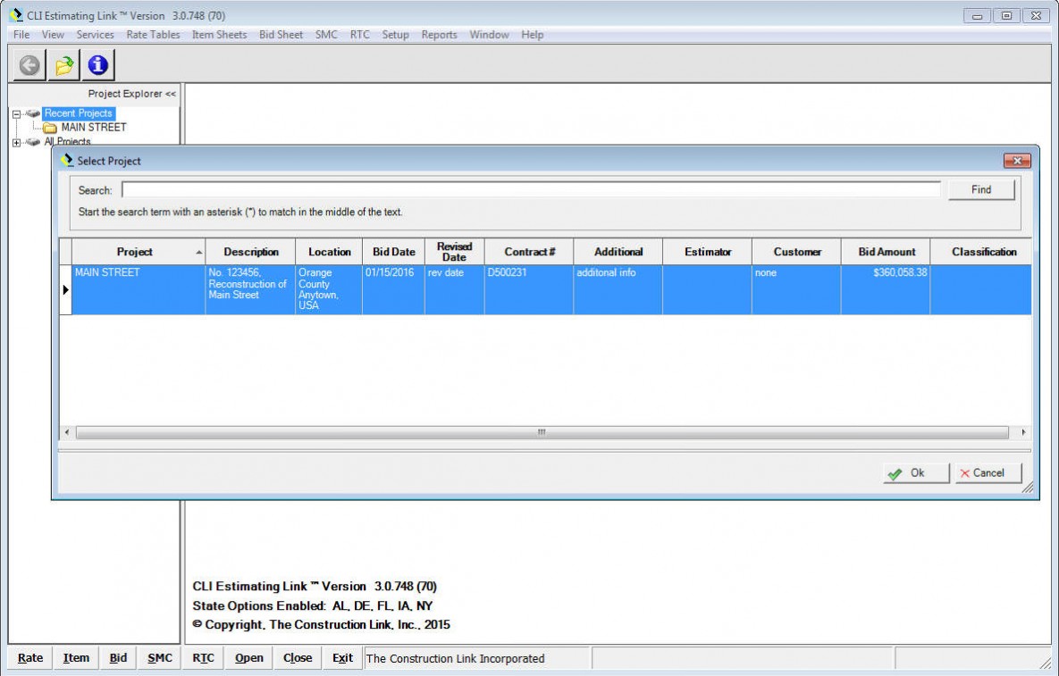Selecting a project to copy saves time and effort